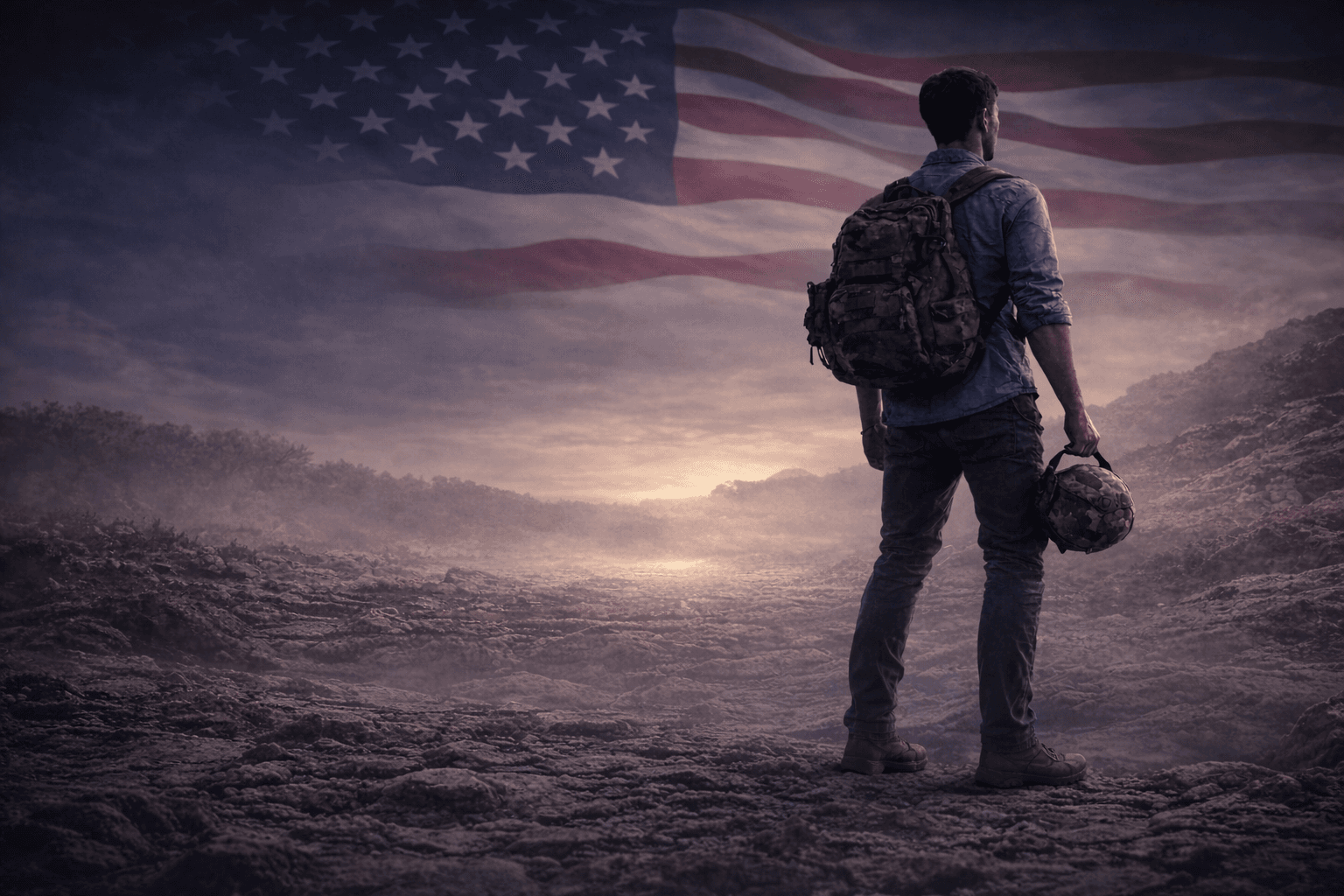 Combat Veteran with flag background